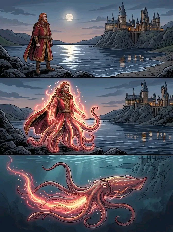 Kieran10x's tweet photo. One of the most intriguing theories surrounding Harry Potter suggested that Godric Gryffindor had never truly disappeared, but had somehow ended up transformed into the giant squid living in the lake at Hogwarts. My theory centered on a genuine mystery in the books: although Godric had been one of Hogwarts four founders, very little had been revealed about what happened to him later in life. His ultimate fate had remained largely undocumented, leaving room for speculation about what might have happened after the founding of Hogwarts.

The giant squid had also been an unusual presence at the school. It had behaved peacefully around students, had allowed them to interact with it, and had even been involved in situations where students received help from it. Those details had made the creature seem different from an ordinary magical animal. Still, the books had never connected the squid to Godric Gryffindor, and there had been no evidence that Godric had possessed the ability to permanently transform himself into a sea creature. My theory had therefore remained unconfirmed, built around two mysteries in Hogwarts’ history rather than anything the books had explicitly established.