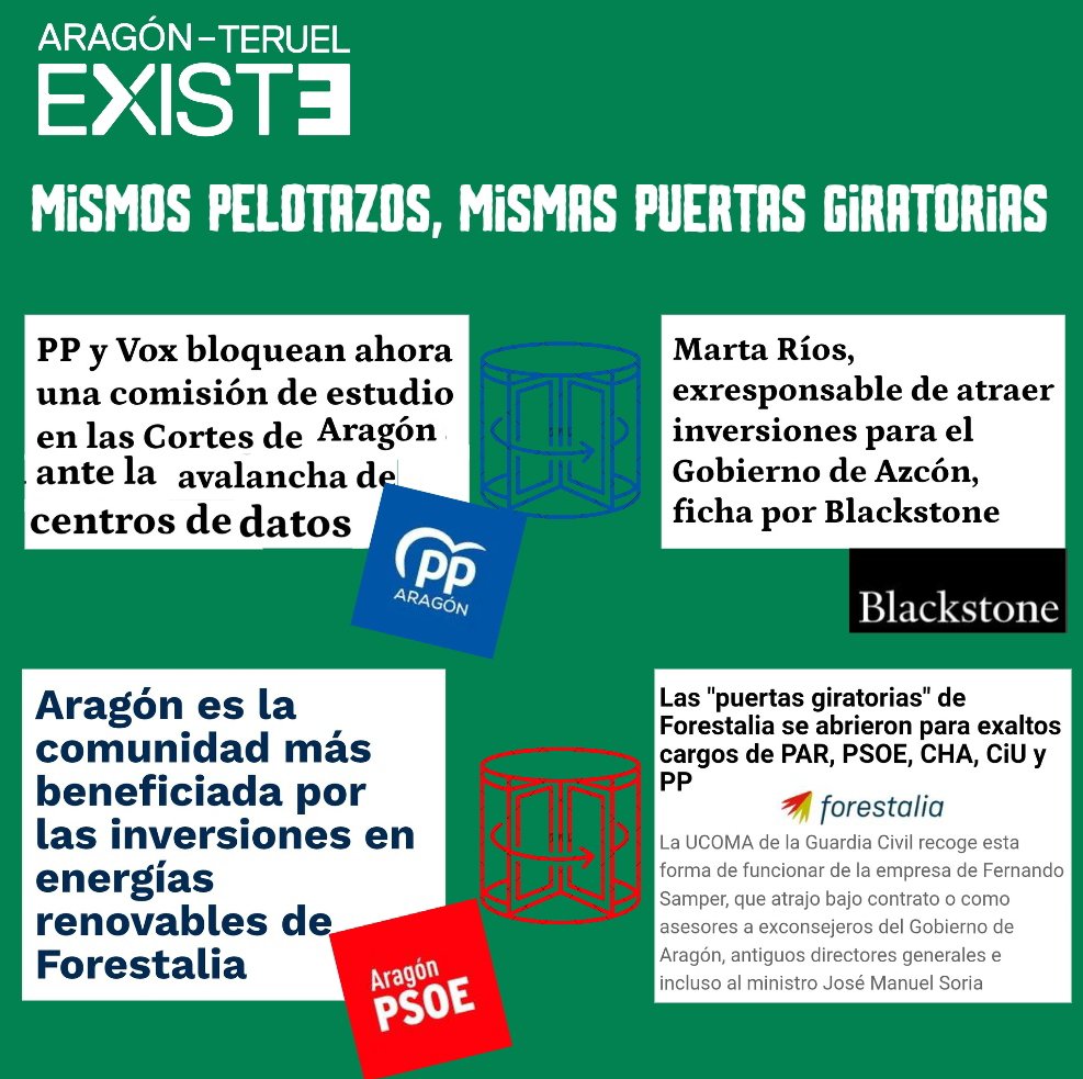 AragonExiste_'s tweet photo. Las puertas giratorias entre @GobAragon,  que favorece a x empresas,  y luego acabar trabajando para esas mismas empresas ya ha pasado, y esto nos recuerda demasiado a Forestalia....

Mismos pelotazos, mismas puertas giratorias https://t.co/sNuzB2Z8uF