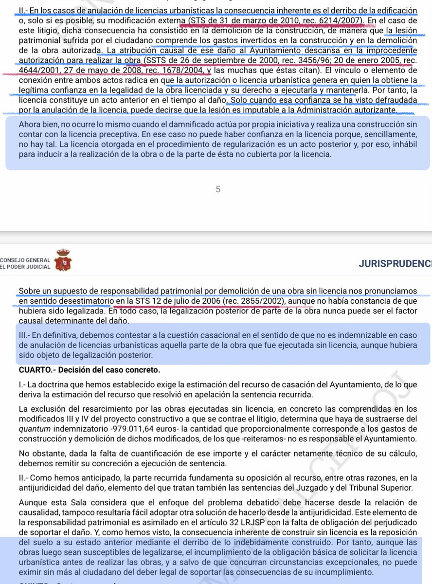 abotgado_es's tweet photo. A diferencia de la anulación de licencias de edificación, NO genera responsabilidad patrimonial la demolición a consecuencia de anulación de una licencia de LEGALIZACIÓN de obras (no causalidad ni antijuridicidad)
🔴SSTS 14/9/26 (rec.5217/2024) https://t.co/PVjbVqLjID