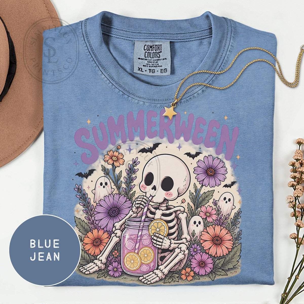 ValenciaLajg's tweet photo. Cute Summerween skeleton tee with spooky florals, pastel goth vibes, and a ghostly Halloween aesthetic for summer. https://t.co/AZRzDPCvEW