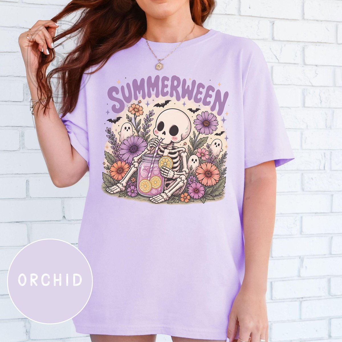 ValenciaLajg's tweet photo. Cute Summerween skeleton tee with spooky florals, pastel goth vibes, and a ghostly Halloween aesthetic for summer. https://t.co/AZRzDPCvEW