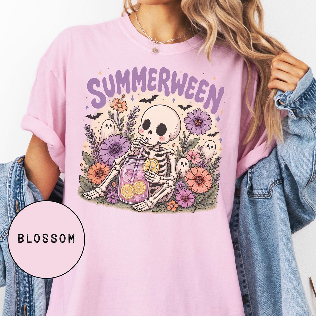 ValenciaLajg's tweet photo. Cute Summerween skeleton tee with spooky florals, pastel goth vibes, and a ghostly Halloween aesthetic for summer. https://t.co/AZRzDPCvEW