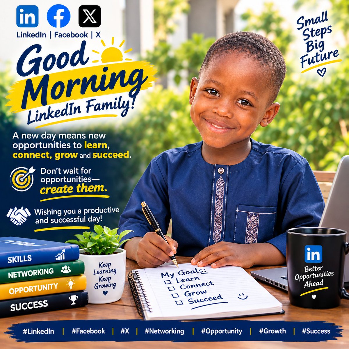 naniontop01's tweet photo. ☀️ GOOD MORNING EVERYONE! 👋
A new day means a new opportunity to learn, connect, grow, and succeed. 🚀
Don’t wait for opportunities—create them. 💼🤝
Wishing you a productive and successful day! 🙏✨
#GoodMorning #LinkedIn #Facebook #X #Networking #Opportunity #Growth #Success https://t.co/2QGZ3KS7P0