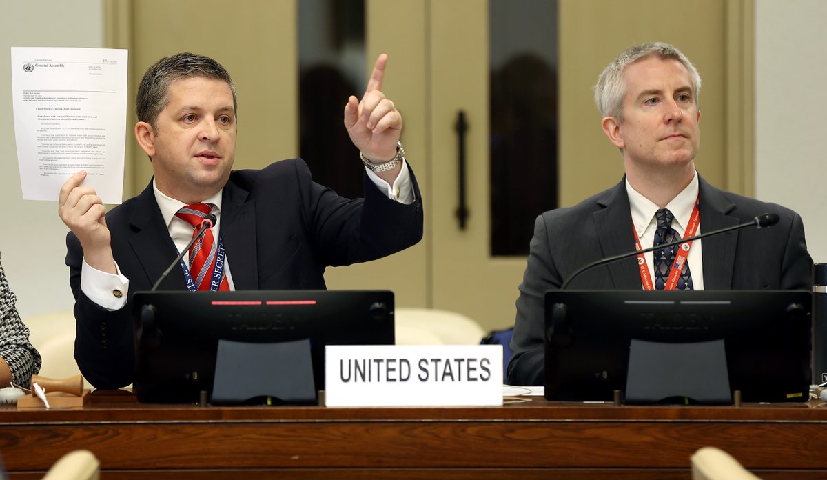 usmissiongeneva's tweet photo. Over 50 countries joined a 🇺🇸-hosted consultation on a UN First Committee U.S. resolution on non-proliferation, arms limitation, and disarmament obligations. DPR Taylor urged support, stressing compliance is essential for regional and global peace, security, and stability. https://t.co/yqJCcJslgH