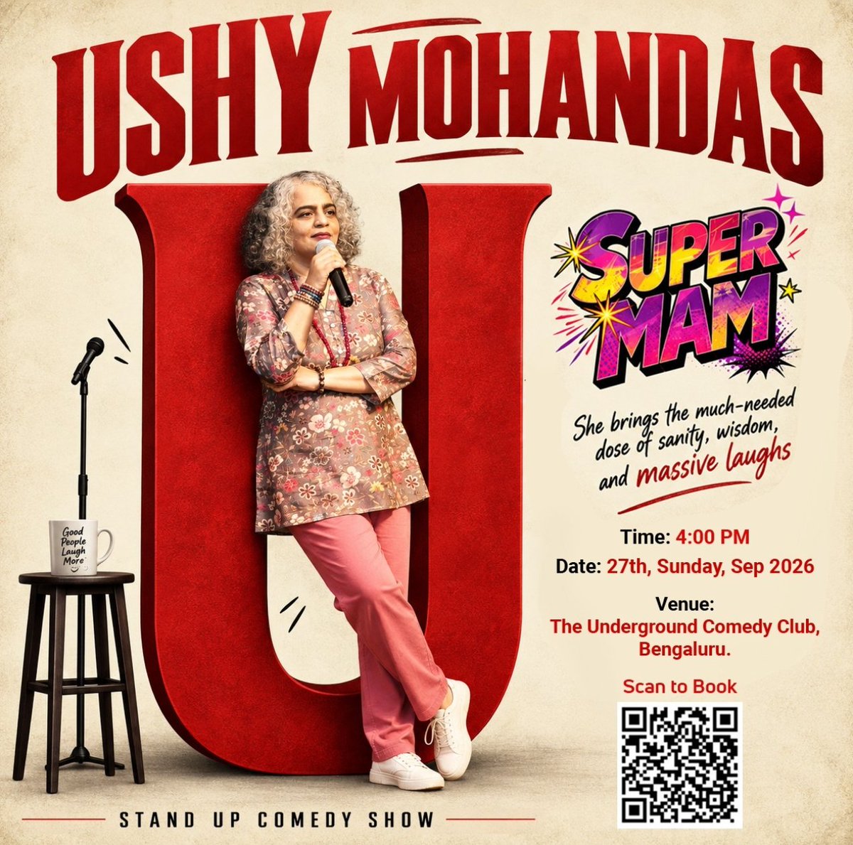 UshyMohanDas's tweet photo. Last minute change of mind? Spend your weekend with an hour of stimulation for the brain and the soul.Laughter is super contagious #standupcomedy #SuperMam https://t.co/KuUDRR2Sa6
