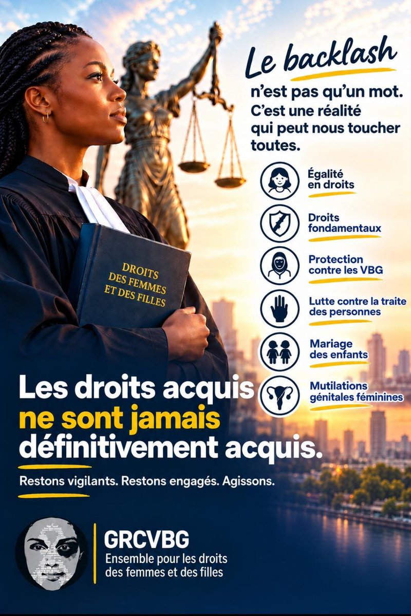 GRC_VBG's tweet photo. Le #backlash, ou le recul des droits des femmes, est une réalité mondiale : inquiétudes sur le statut personnel en Irak, débats MGF au Mali ou mariage des mineurs aux USA. Au Congo-B comme ailleurs, restons vigilants : aucun droit n'est jamais définitivement acquis. https://t.co/DyoWV7K8KT