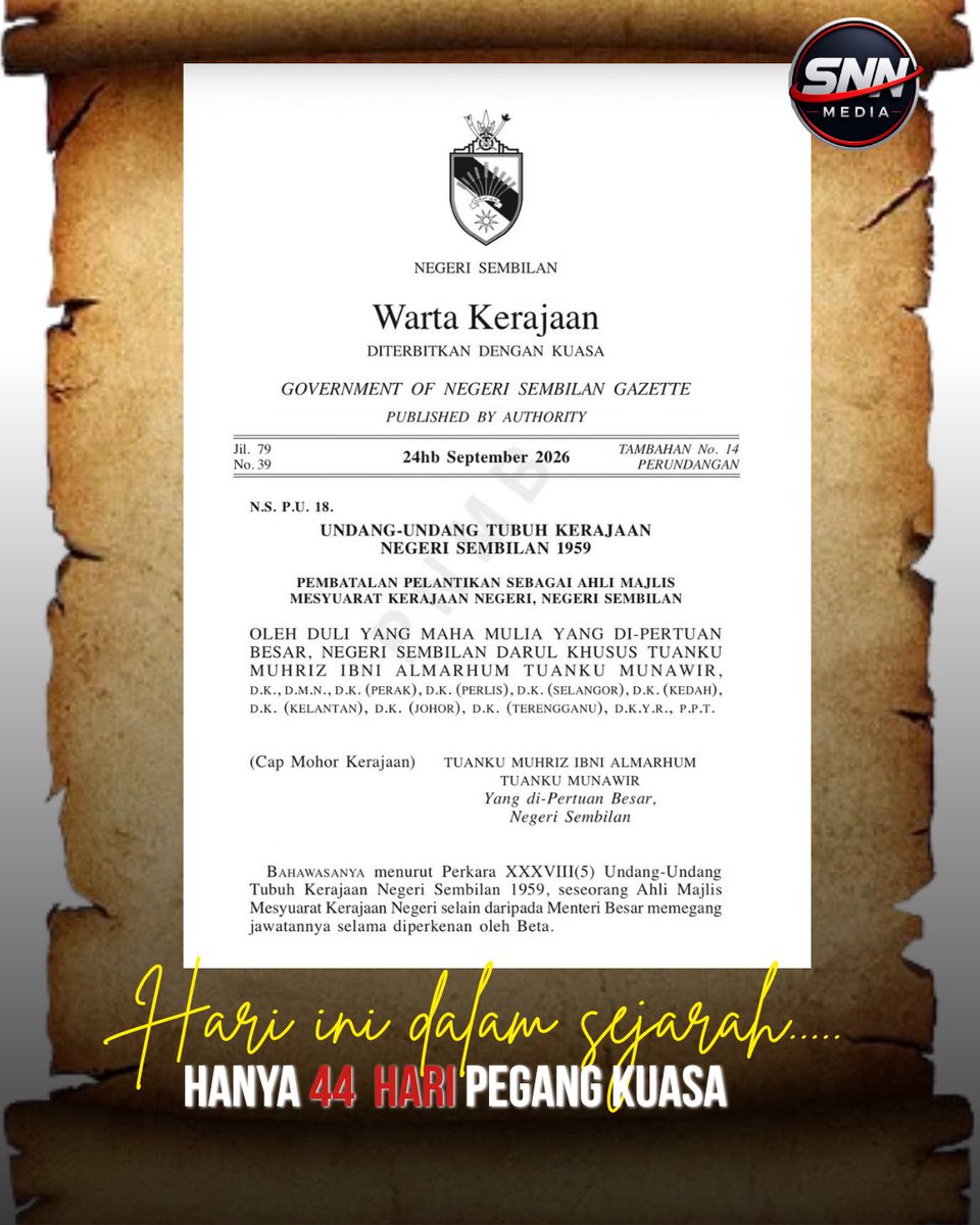 SuaraNewsNet's tweet photo. Singkat tempohnya. Panjang ceritanya. Negeri Sembilan. https://t.co/R1Cvh9jxO7