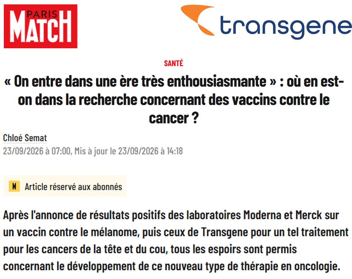 TransgeneSA's tweet photo. Alessandro Riva, M.D., PDG de @TransgeneSA était au micro de @ChloéSémat, journaliste à @ParisMatch.
Un article sur la recherche concernant les vaccins thérapeutiques 💉
🗞️ Pour lire l’article, procurez-vous le dernier numéro 🏃‍➡️  https://t.co/0oI4afi2yV https://t.co/1HPApowJ1l