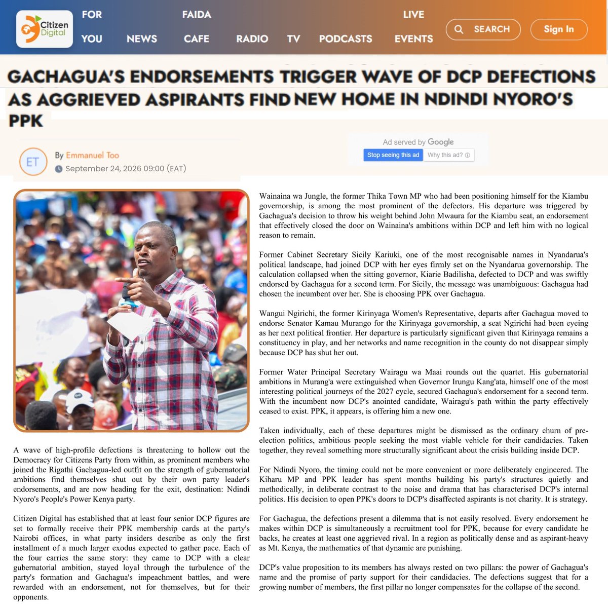 im_mallorca's tweet photo. Citizen article reports high-profile defections threatening to hollow out Democracy for Citizens Party from within
#DCPMassExodus
Wamunyoro Elnino
Sharp Boy Ndindi
PPK The NewHome https://t.co/KTnjSbhezR