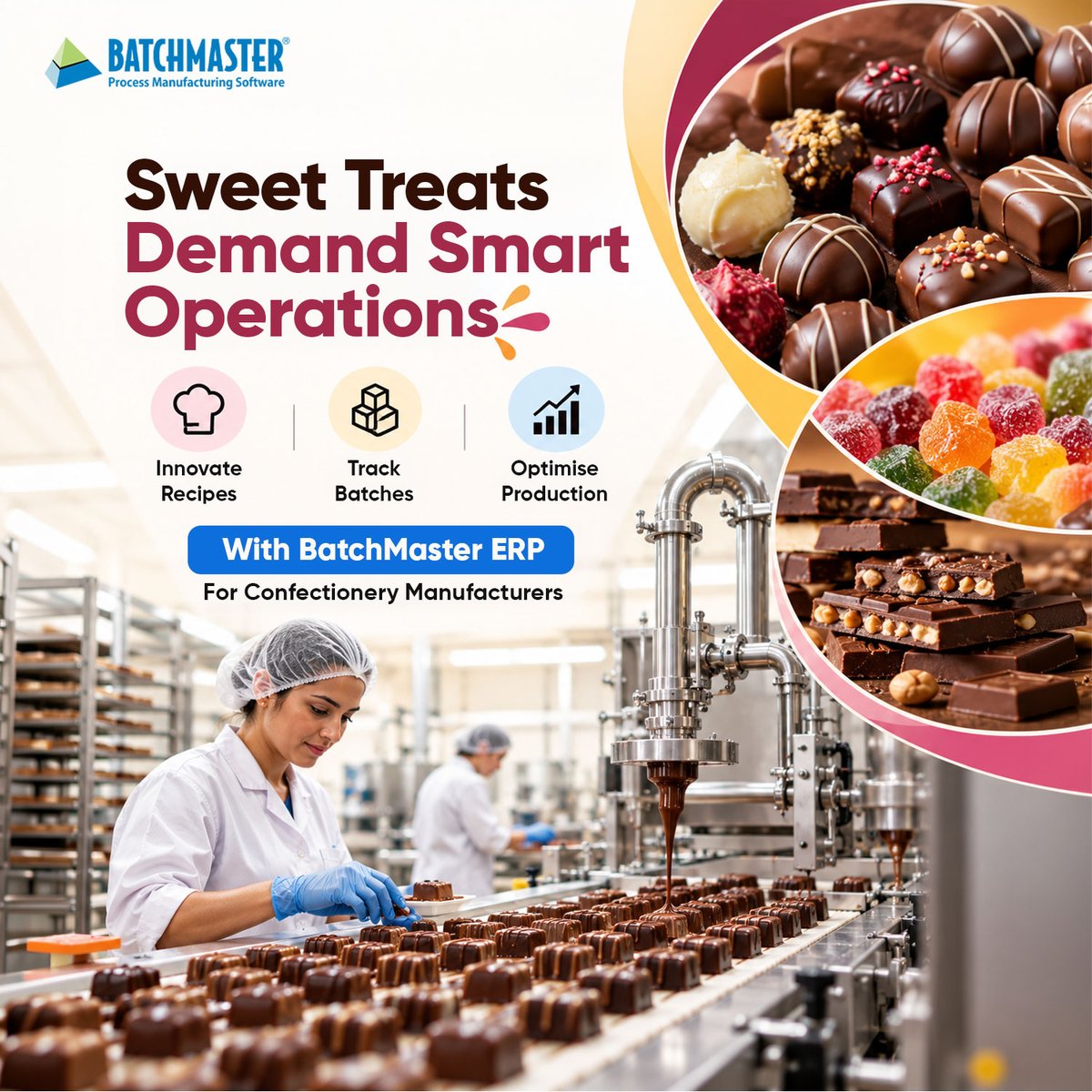 BatchMasterInd's tweet photo. Changing tastes, tight margins, and complex production need more than manual coordination. 

Better visibility helps confectionery manufacturers move from reactive decisions to smarter operations.

https://t.co/LLWx0DJkxZ https://t.co/o6K6mMFMzW
