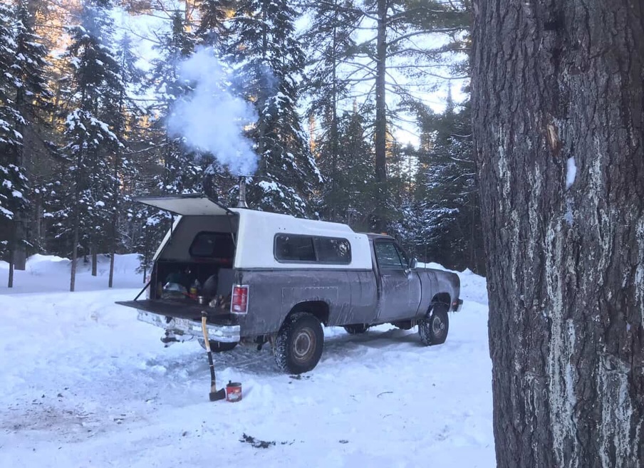 MauricioBao8's tweet photo. If you’re not running a wood stove in your bed like @owen_macleod, are you even camping? Stickers, hoodies, and more are available in the bio. https://t.co/QhN3ZVd09m