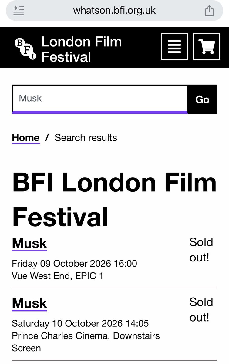 maryannjohanson's tweet photo. Musk doc sold out at #LFF. Can’t wait. https://t.co/OmWIQkGpDH