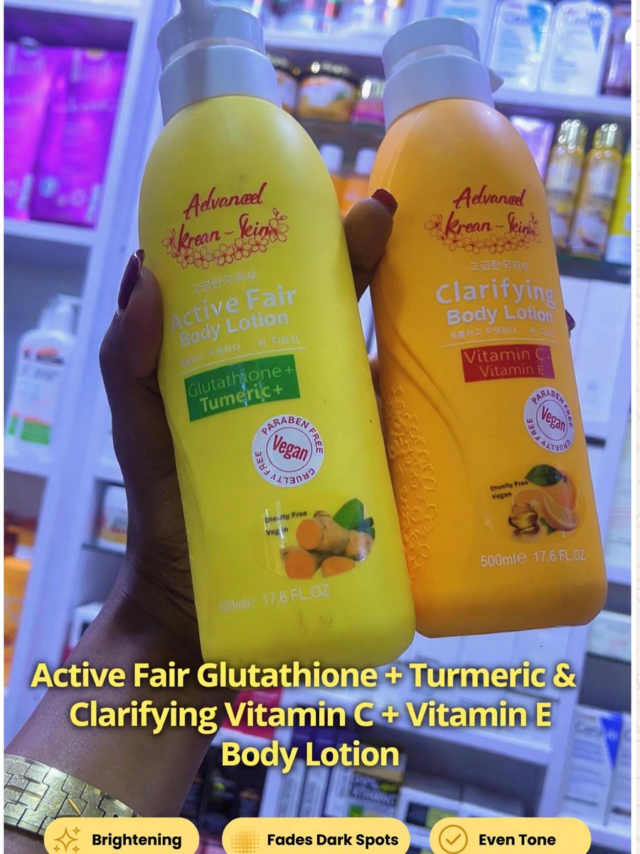 PokCharpiaw2's tweet photo. Advanced Korean body lotions, 500ml

2 variants
Active Fair: Glutathione + Turmeric for brightening and dark spots
Clarifying: Vitamins C + E for an even, radiant tone

Paraben-free and vegan. Available in Kampala with delivery. Order via WhatsApp: https://t.co/zgDXBHbwGP