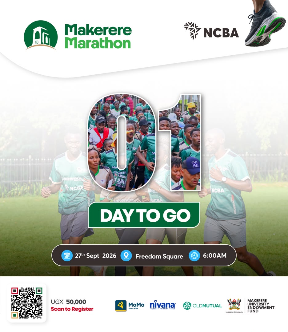 Makerere's tweet photo. Only 1 Day left to #2026MakMarathon and  @MakerereAlumni's @Lubega_Nsamba (90th Guild President) is doing an amazing job ensuring that former @MakGuild Leaders @IvanSsempijja2 (86th Guild President), @MaserukaRobert (89th Guild President), @KatumbaSalim (80th GRC School of Social Sciences) and many others receive their kits. 

Kits distribution continues at the Freedom Square. Pick yours up today!