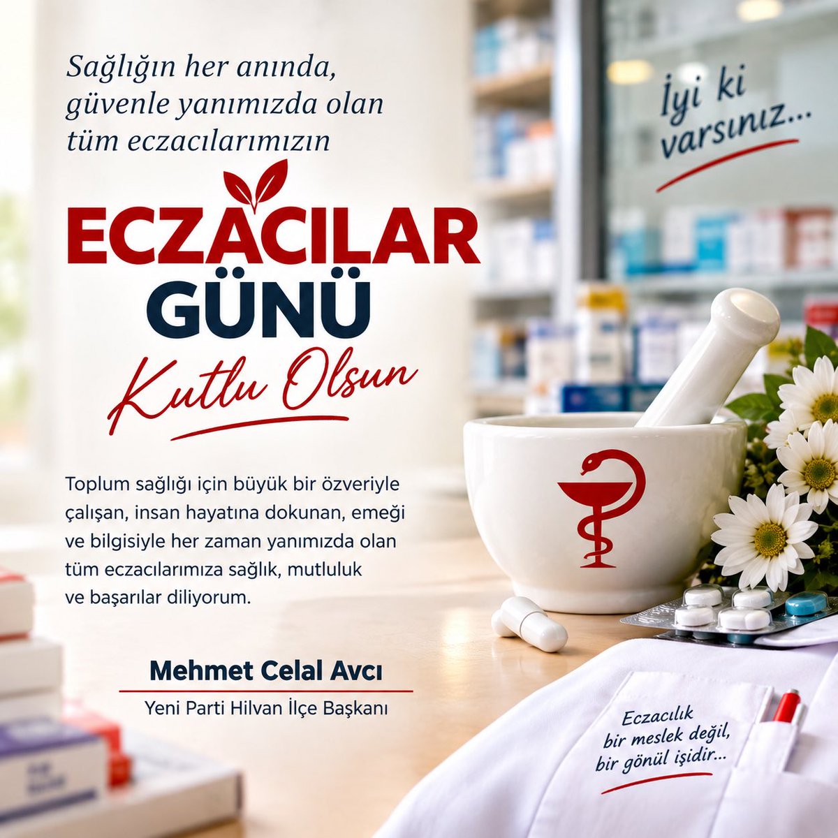 mehmetcelalavci's tweet photo. Sağlığımız için büyük bir özveriyle görev yapan tüm eczacılarımızın Eczacılar Günü’nü kutluyorum.

Başta Genel Başkanımız Sayın @eczozgurozel ve Şanlıurfa İl Bşk. Sayın Bozan Sürücü olmak üzere, tüm eczacılarımıza sağlık, mutluluk ve başarı diliyorum.
 Eczacılar Günü Kutlu Olsun https://t.co/6jjy71wO5U