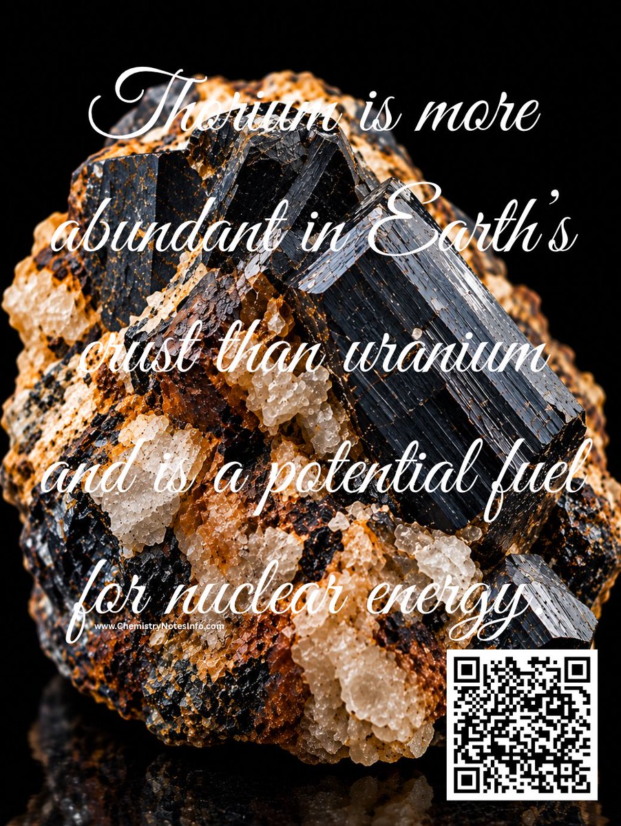 ChemNotesInfo's tweet photo. Thorium is more abundant in Earth’s crust than uranium and is a potential fuel for nuclear energy.
https://t.co/GjUjdNqNqT
#Thorium #Chemistry #PeriodicTable #NuclearEnergy #ScienceFacts https://t.co/dOtTILmsWP