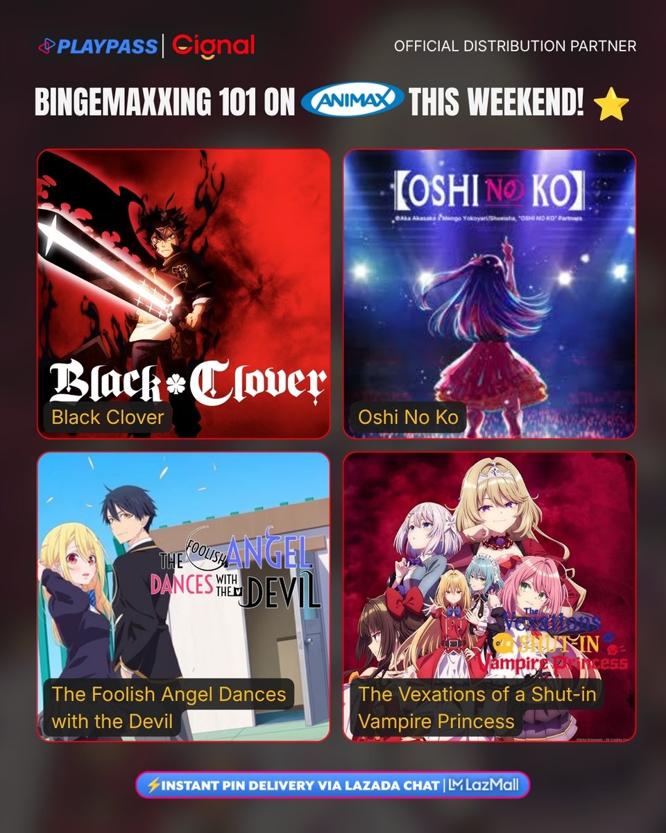 playpassph's tweet photo. Catch the hottest anime titles on #Animax via #CignalTV! 

Get instant, official Cignal load PINs delivered straight to your chat via Playpass! 📺⚡

🛒 Lazada: https://t.co/Jx1jFZcW1I
🌐 Web (₱20 OFF): https://t.co/kcZwhiy2Xl
#Animax #PlaypassPH #CignalTV #AnimePH https://t.co/mSudN8Qo6u