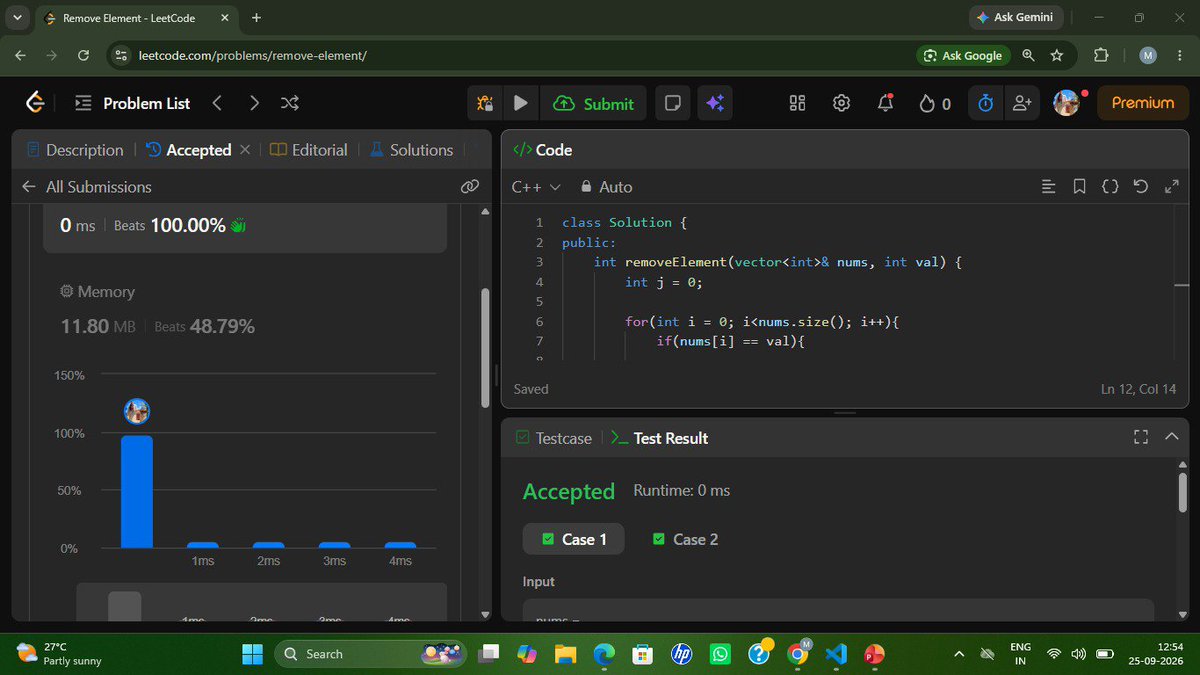 itz_Mahak25's tweet photo. Day 18/50 โก - Coding Challenge
Remove Element โ checked off! โ
Todayโs progress: less scrolling, more solving. ๐ค๐ป
The grind continues. ๐ฅ
#50DaysOfCode #DSA #CodingChallenge https://t.co/RUQ7iQTkmc