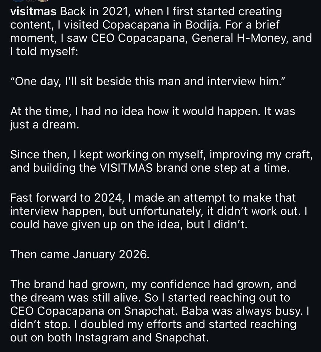 visitmas's tweet photo. A MULTI BILLION NAIRA PICTURE 
VISITMAS x CEO COPACAPANA 

DREAMS DO COME TRUE 
Read the slides >>> https://t.co/cZAaF2Mc7i