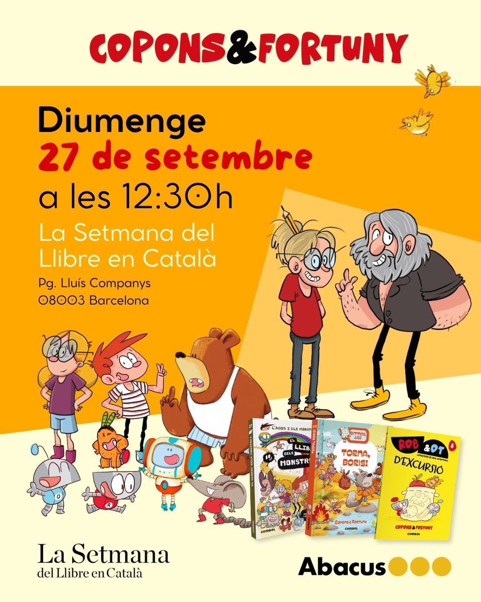 EditorialCasals's tweet photo. Activitat Copons&amp;Fortuny 
📆27 de setembre 
⏰12:30h  
📍Passeig de Lluís Companys, 08003 Barcelona 

T'hi esperem!
https://t.co/zoxDwnnDcw https://t.co/VMBipicRxP