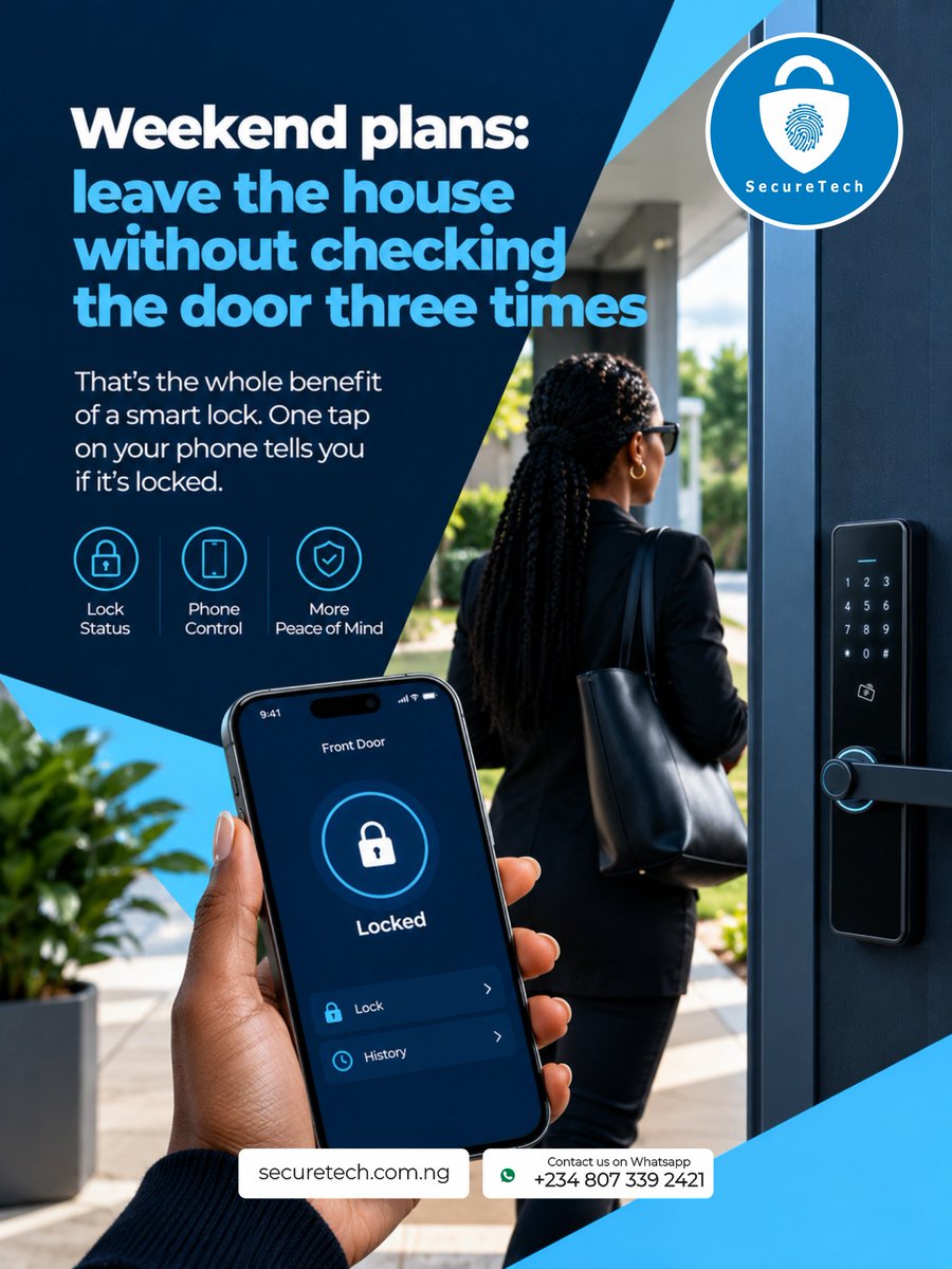 SecureTechNig's tweet photo. Imagine leaving home without checking the door three times.
Smart locks make that normal.

WhatsApp +234 807 339 2421. https://t.co/8N0n7CwKkR