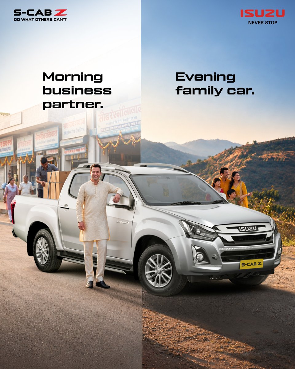 IsuzuIndia's tweet photo. What’s better than a vehicle that works for your business?
One that fits right into your family time too.
The S-CAB Z is built to handle the workday and be there when it’s time to switch off.

#ISUZUSCabZ #HighPerformance #DoWhatOthersCant #NeverStop https://t.co/sfvkeLZQ04