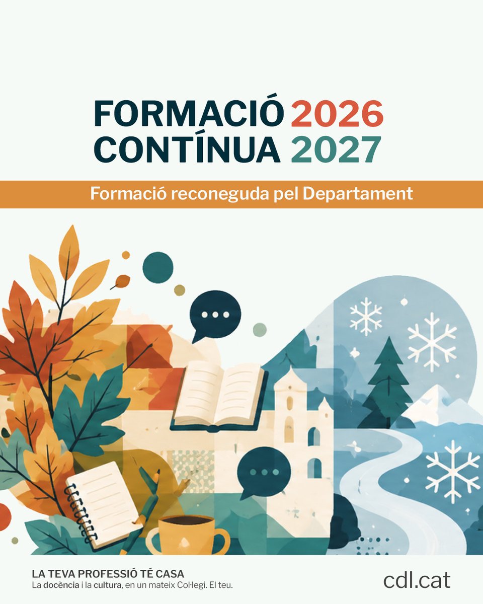 cdlcat's tweet photo. 📚 Ara que el curs ja està en marxa, és un bon moment per dedicar-te una estona i continuar-te formant.

💼 T'oferim diferents opcions segons la teva disponibilitat i ganes, pensades per acompanyar-te en els reptes reals de l’aula i de la professió 👉 https://t.co/6PCmSAIdiG https://t.co/5hTIn1GU9W