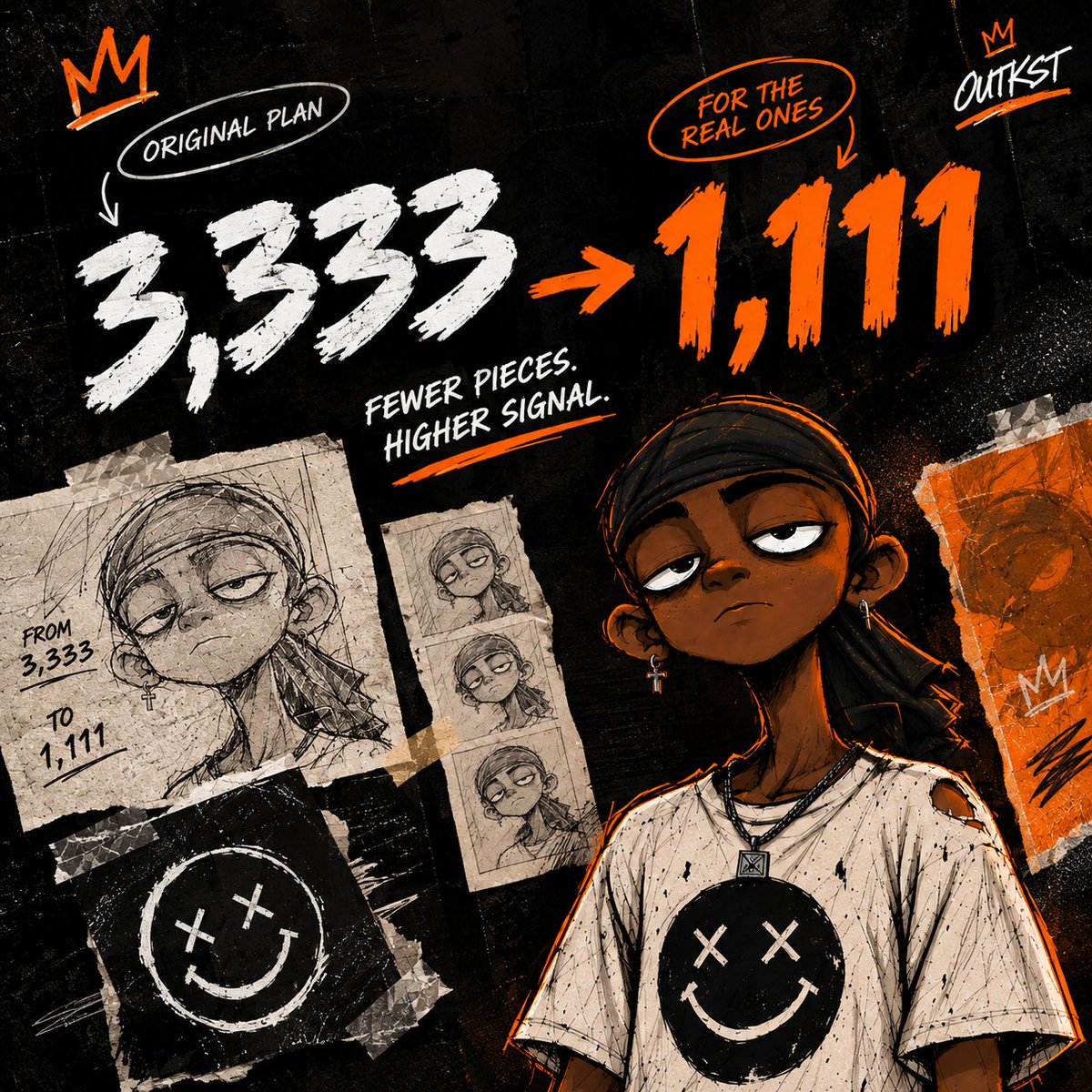 thatzekguy's tweet photo. @Outkstonrh Art by @sorensart.

Originally planned at 3,333

Then they cut it down to 1,111 for the people who actually locked in

Fewer pieces
Higher signal
Metadata upgraded

You’re not just holding

You’re early in a smaller crew https://t.co/sLxz5w5ika