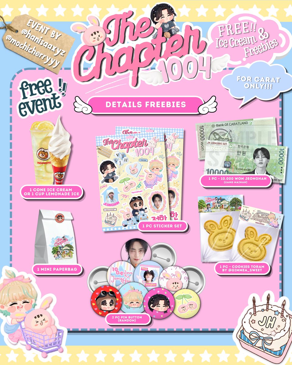 mochicherryyy's tweet photo. ᭝ ᨳଓ ՟𝐓𝐇𝐄 𝐂𝐇𝐀𝐏𝐓𝐄𝐑 𝟏𝟎𝟎𝟒 : Delicate De Angel⋆.ೃ࿔*
╰JEONGHAN DAY EVENT 2026
by @mochicherryyy x @Hanisaaxyz 

Welcome to The Maison 1004🧚🏻‍♂️✨
a little chapter made with love~ 

📆  Sunday, 4 Oct ‘26
📍MOMOYO MARGOREJO, SURABAYA
🎀 FOR CARAT ONLY!!
TnC and Freebies details on pict
📢 Form will be open on Sunday, 27 Sept ‘26 10.00 WIB

Good luck and see u~🧚🏻‍♂️✨
#TheChapter1004 #DelicateDeAngel 🩷🩵