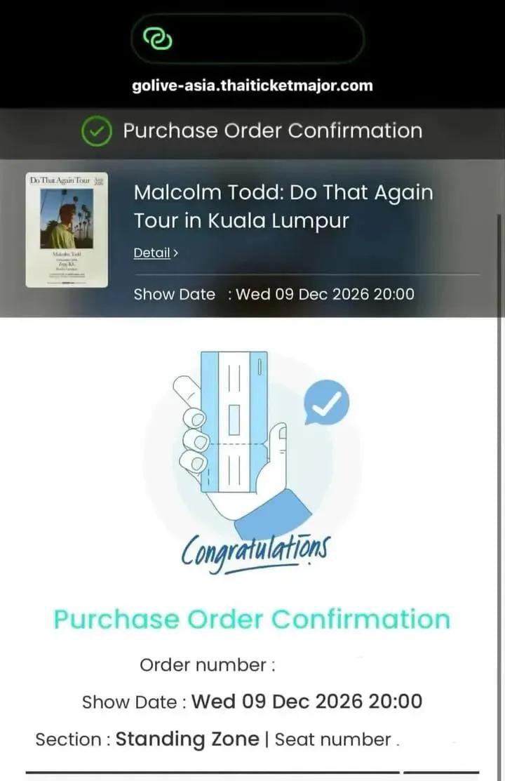 max_m1253's tweet photo. Selling 1x Standing Zone ticket for Malcolm Todd at Zepp KL on Dec 9 
Section: Standing Zone 
Price: RM 200

Bought officially via GoLive.
 Transferring the e-ticket as soon as payment goes through.
DM if intersted ! https://t.co/4D09bseKPF