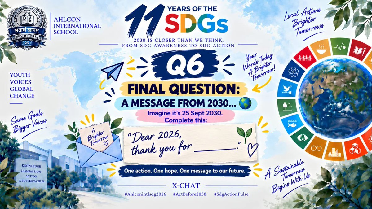 sdg4all's tweet photo. Q6 “The future isn’t waiting for us—it’s being shaped by us, right now.”
#SDG11Years #Ahlconintlsdg2026 #ActBefore2030 #SdgActionPulse https://t.co/PbZWKRtAYX