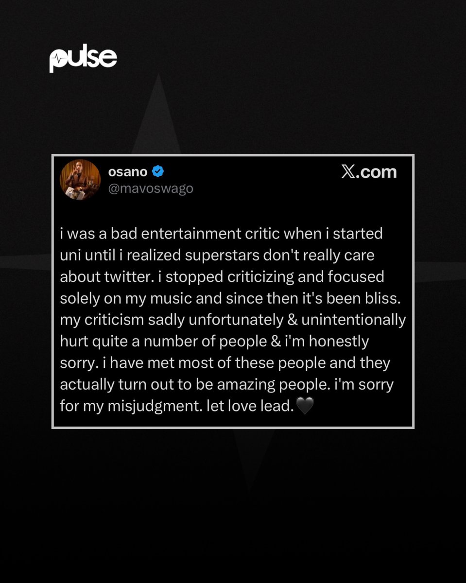 PulseNigeria247's tweet photo. Mavo apologizes for past criticism of industry figures on X.

“I’m honestly sorry for my misjudgment. Let love lead." https://t.co/89EZTf2Ew8