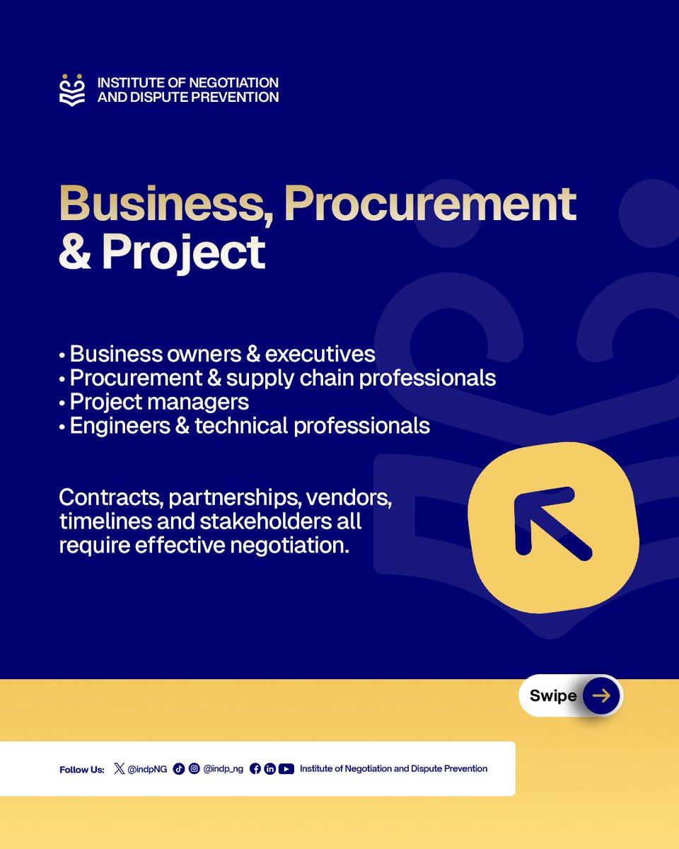 IndpNg's tweet photo. Not everyone who negotiates is a lawyer. 👀

From HR to procurement, engineering to traditional leadership, negotiation is part of everyday work.

The real question is: How well do you negotiate?

Swipe through to see who belongs at INDP. → https://t.co/88RoSW9sm9