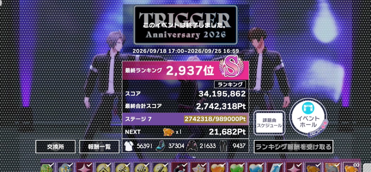 sena_gy__'s tweet photo. TRIGGER記念日お疲れ様でした‼️
何とかギリギリでしがみついて目標のS帯に残ることが出来ました😭😭
まともに順位もついたこともなく、ここまで真剣に向き合ったのは初めてかもしれません🤫
来年はもっと頑張ります‼️✊
力添えしてくださったフレンド様も本当にありがとうございました🙏✨️ https://t.co/GWGfIFi8Fm