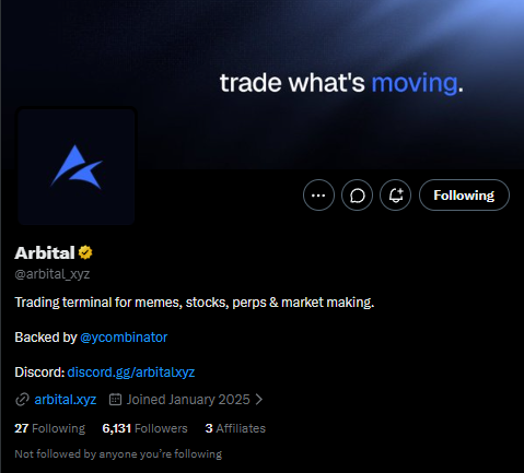 Cryptosutra_'s tweet photo. ⚡ ARBItal - EARLY ALPHA

@arbital_xyz is building an all-in-one trading terminal for memes, stocks, perps & market making

🏦 Backed by @ycombinator 
📊 Early traction:
• $1.35B+ traded
• 2,700+ traders
• $435M monthly volume
• $41M ATH daily volume

🎯 Small trading campaigns are already going live
🔥 Hibachi Open 2
• Trade Hibachi through Arbital
• 🎁 Up to $5,000 reward pool
• Prize pool unlocks with trading volume
• 🗓️ Sep 22 → Sep 29

How to join 👇🏻
• Connect wallet/account
• Trade Hibachi during the event
• Climb the leaderboard
• Qualify for rewards
🔗https://t.co/7bv8zEeyXR

📌 No points system live yet, but smaller trading events are already going live

⚡ Start early to get an edge - Arbital is still very early

Keep active - something is coming. Active users get priority, always