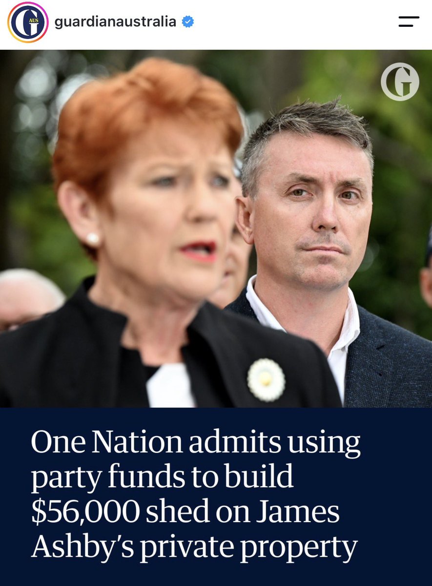 colonelhogans's tweet photo. One Nation used PARTY FUNDS to build a $56,000 on a SHED on James Ashbys property. 

Thankfully Australia has the Guardian! 

@JoshButler https://t.co/dPuZvxjLUk
