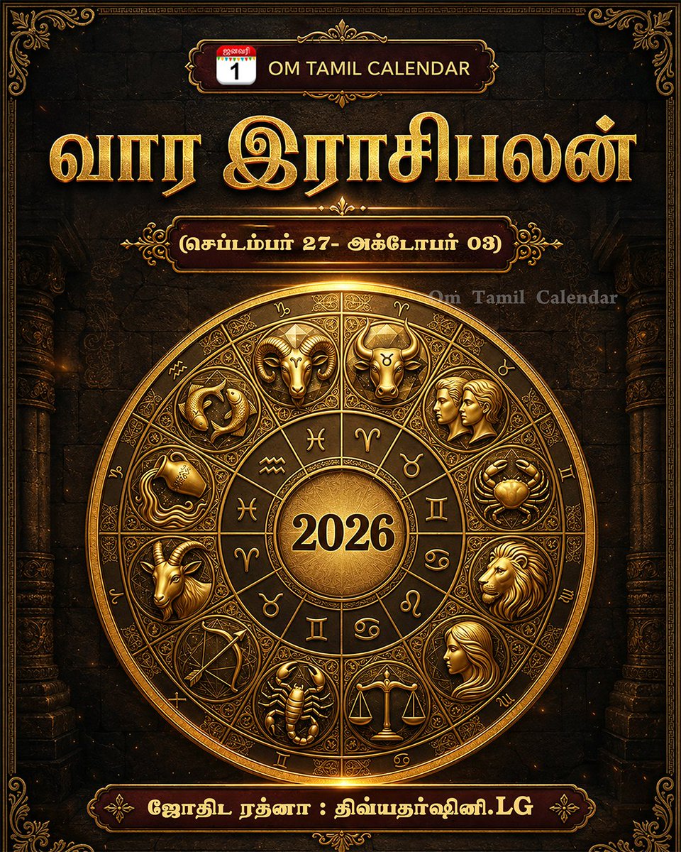 OmTamilCalendar's tweet photo. வார ராசிபலன் (செப்டம்பர் 27 முதல் - அக்டோபர் 03 வரை) முழு பலன்களை அறிந்துகொள்ள
https://t.co/alAso6T44T
முழு விவரங்களுக்கு: https://t.co/tYg1aKWDsN
#rasipalan #rasipalan2026 #rasipalantoday #rasipalanintamil #weeklyprediction #வாரராசிபலன் #Panchangam https://t.co/S6p692IUIL
