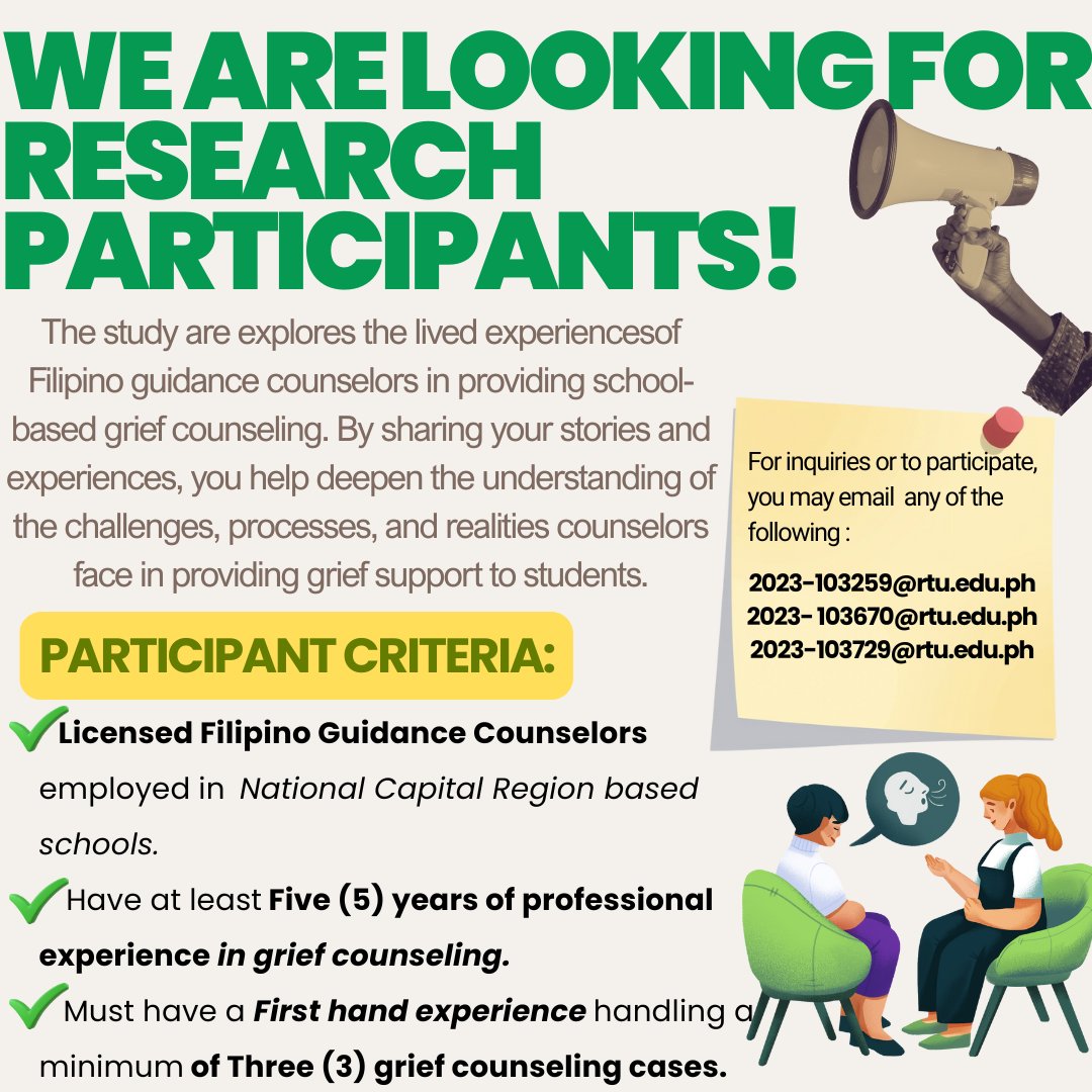 hanzncion's tweet photo. LOOKING FOR GUIDANCE COUNSELORS 📢 

hello po! i am a student from RTU-Boni asking for help for our thesis. we need RGCs as participants in our study po huhu baka po interested po kayong mag-participate or may kakilala po kayo. help us pls po 🙏🏻  

#rpmtwt https://t.co/B1i9RcHFaH