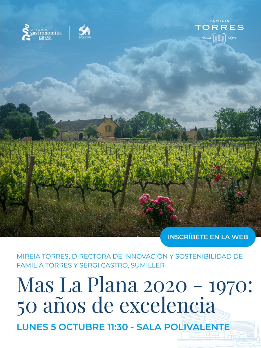 ssgastronomika's tweet photo. 🍷 50 años de Mas La Plana en una cata única.
Mireia Torres y Sergi Castro recorrerán en Gastronomika 2026 la historia del icónico cabernet sauvignon de @familiatorres con una cata vertical que celebra su quincuagésima vendimia.
🔗 Inscríbete https://t.co/0uDiqQGS5R
#ssg26 https://t.co/bqp92g8lwt