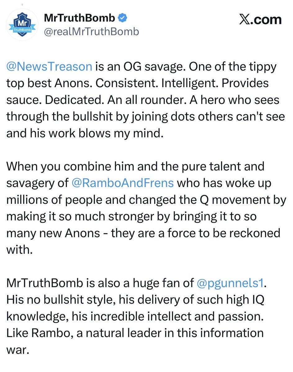 realMrTruthBomb's tweet photo. Frens 🐸🫡
@NewsTreason 
@RamboAndFrens 
@pgunnels1 https://t.co/uhWchAwsIV