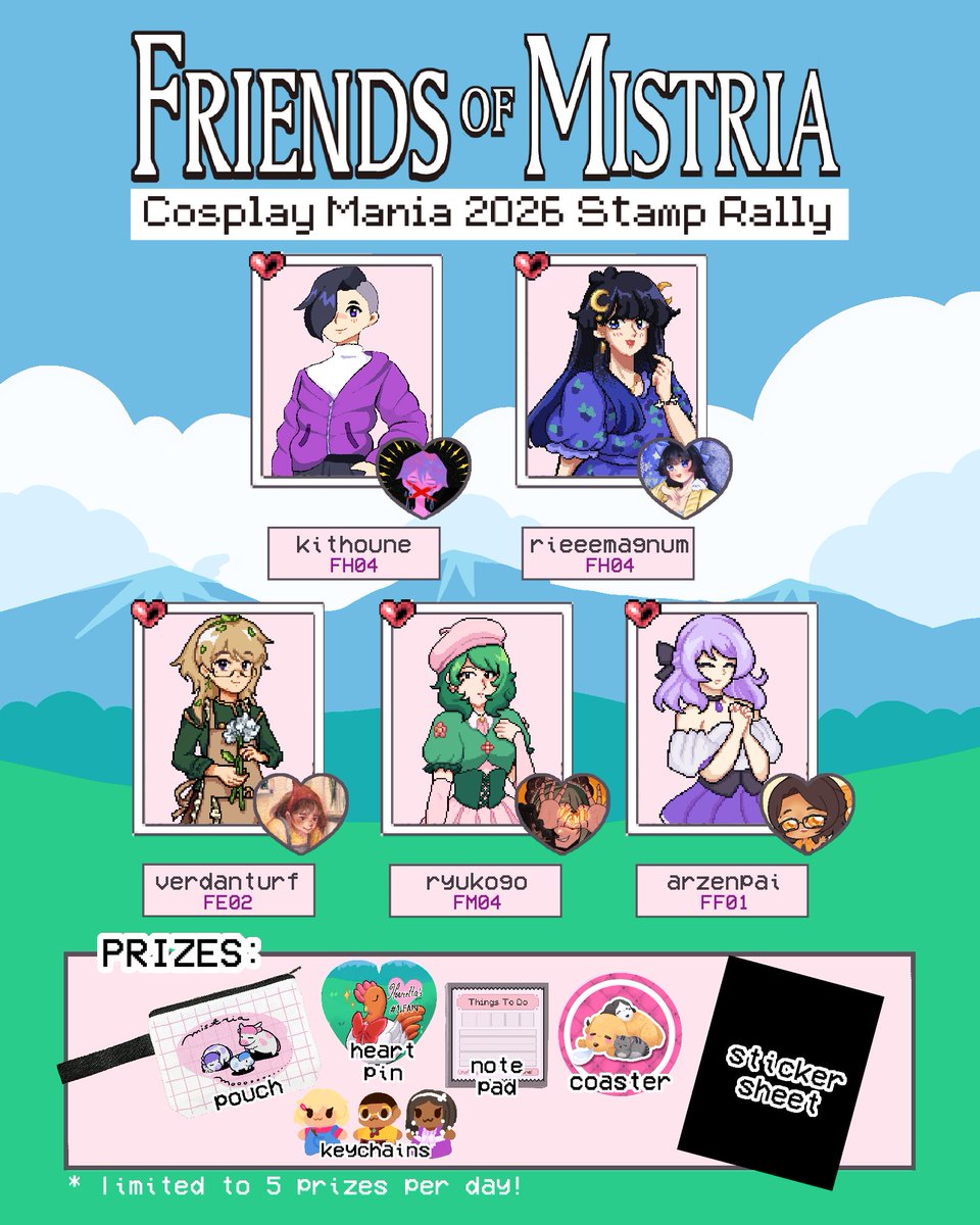_verdanturf's tweet photo. BECAUSE WE ALL LOVE FARMING!
Join our Fields of Mistria Stamp Rally for #CosplayMania2026 !!

🪏 Get a stamp card from any of the artists
🌱 Spend ₱100 per artist
🪴 Go to FH04 (kithoune) to get your prize!

LIMITED prizes per day! See you then!!
#FanfairAtCosplayMania2026 https://t.co/4HHax8mClW