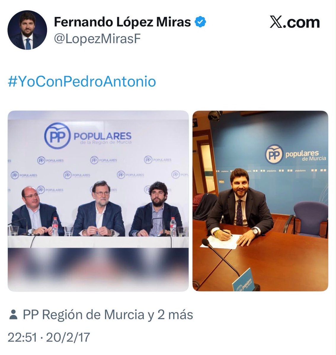 PSOE_RM's tweet photo. 1️⃣Pedro Antonio, condenado a prisión.

2️⃣ @LopezMirasF, responsable de la trama de las prótesis.

3️⃣Valcárcel, en el banquillo.

Padrino, padre e hijo: 3 presidentes manchados por la corrupción.

🆘 Necesitamos abrir una nueva etapa y regenerar la Región.

#YoConPedroAntonio https://t.co/LxIUZ7j7cR