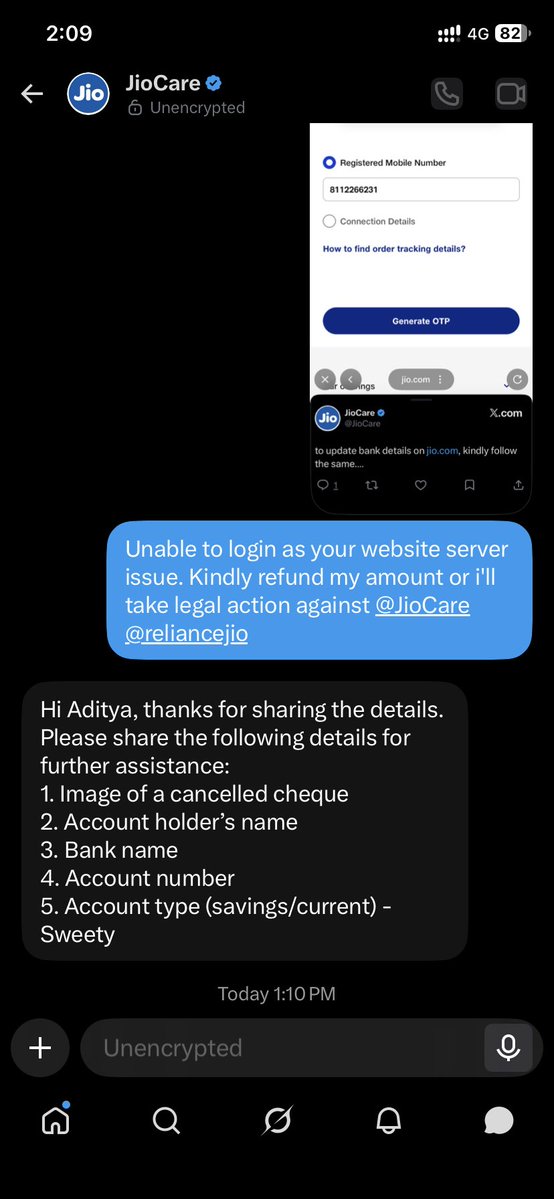 adi_soni23's tweet photo. @JioCare These all details asked by Jio care for refund. And i have shared all these don't add additional details if Jio want to refund amount let me know or else i'll take legal action against Jio fiber @JioCare @reliancejio https://t.co/ib8kGPDY8q