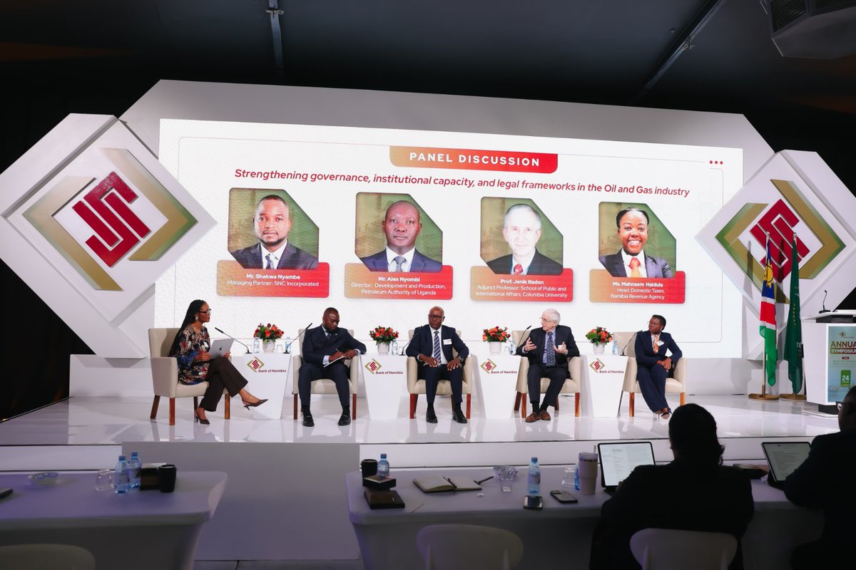 BankofNamibia's tweet photo. The Bank of Namibia yesterday hosted its 2026 Annual Symposium under the theme “Namibia’s Pre-Oil Production Phase: Assessing Choices That Unlock Long-Term Economic Value.” where it brought together policymakers, regulators, industry, academia and local and international experts together for a conversation on the choices Namibia must make before potential production begins.

Governor Mr Ebson Uanguta emphasised that the pre-production window presents an important opportunity to deliberately build the foundations for long-term value. He highlighted three priorities: strengthening domestic skills, expertise and entrepreneurship; building strong institutions and an effective regulatory framework; and creating meaningful linkages between the petroleum sector and the wider economy so that Namibian enterprises can progressively participate and compete.

The Symposium also examined the scale of the opportunity already emerging. Oil and gas attracted approximately N$74.4 billion in foreign direct investment between 2021 and 2025, representing about 56% of total FDI inflows, while exploration activities accounted for an average of about 30% of Gross Fixed Capital Formation between 2022 and 2025. Discussions nevertheless underscored that long-term value will depend on fit-for-purpose legislation, institutional capacity, disciplined revenue management, local participation, specialised skills, environmental safeguards and effective coordination.

#AnnualSymposium2026