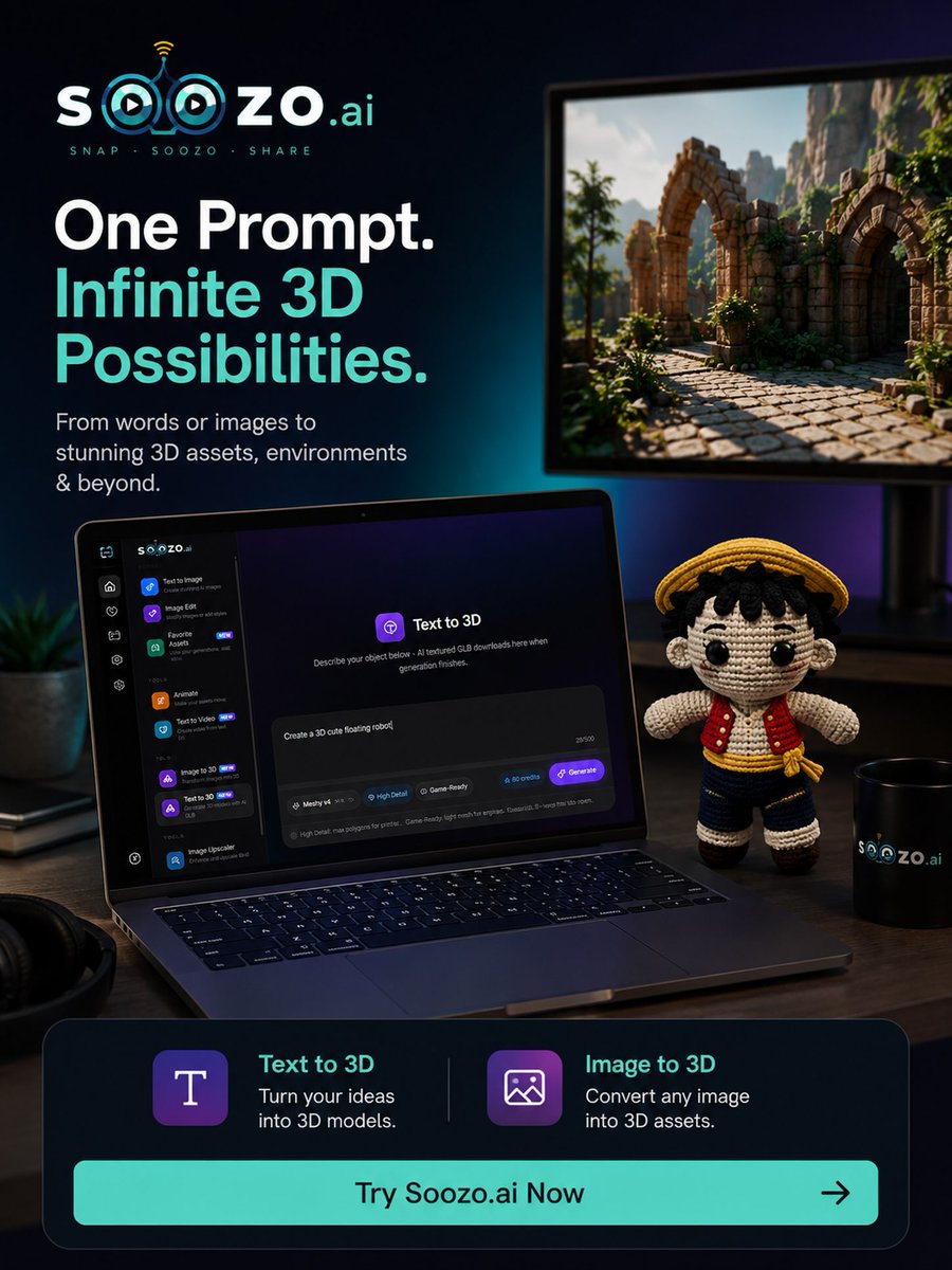 UlaSanderdeh's tweet photo. Create stunning 3D assets from a single prompt—faster, smarter, and better. Soozo AI. https://t.co/svoEE1lJ6K