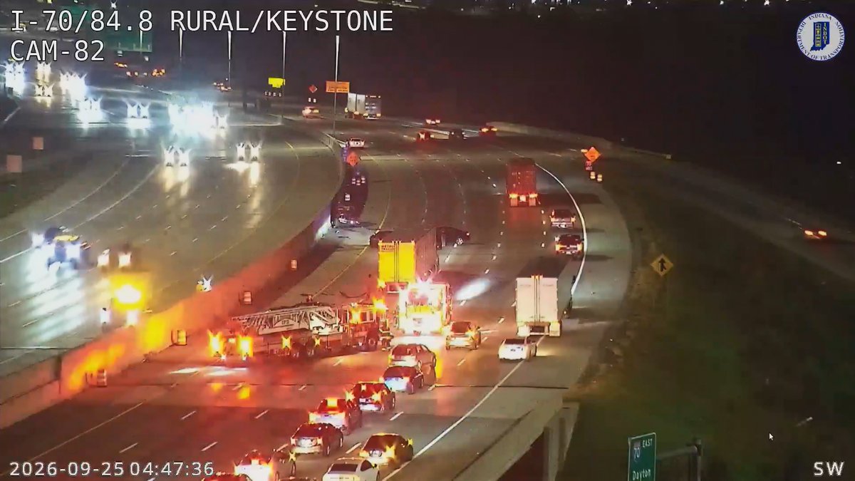 marcusbailey's tweet photo. 4:44 AM - Terrible crash on I-70 westbound just at Rural/Keystone exit just east of downtown.  Traffic is down to one lane heading into downtown from the eastside. Several vehicles innvoled.
https://t.co/JBetSbObuS https://t.co/GC3CWKd9B3
