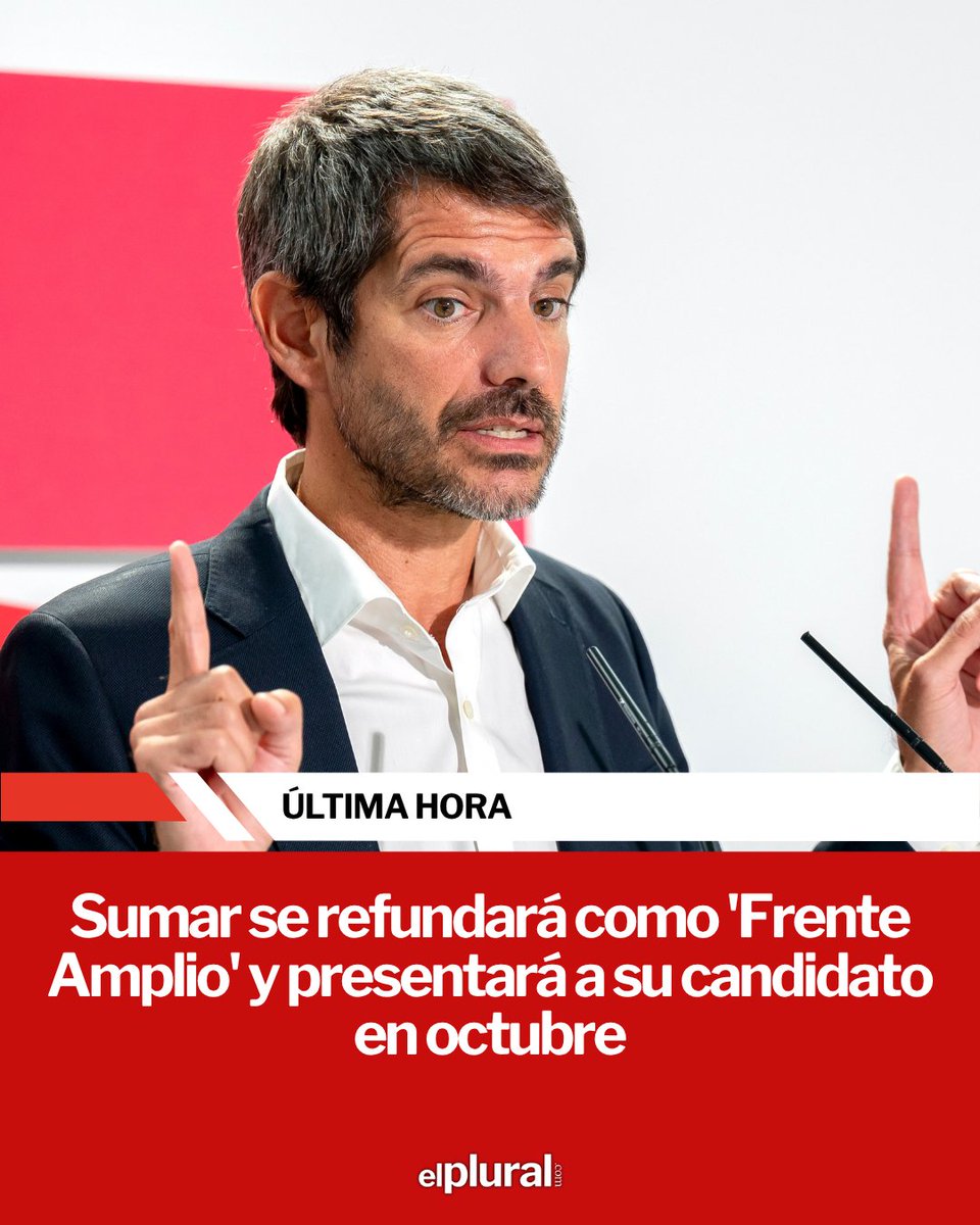El_Plural's tweet photo. 🔴ÚLTIMA HORA | Sumar se refundará como 'Frente Amplio' y presentará a su candidato en octubre

 https://t.co/zq1mNv27lb https://t.co/TOuRzKgNxZ