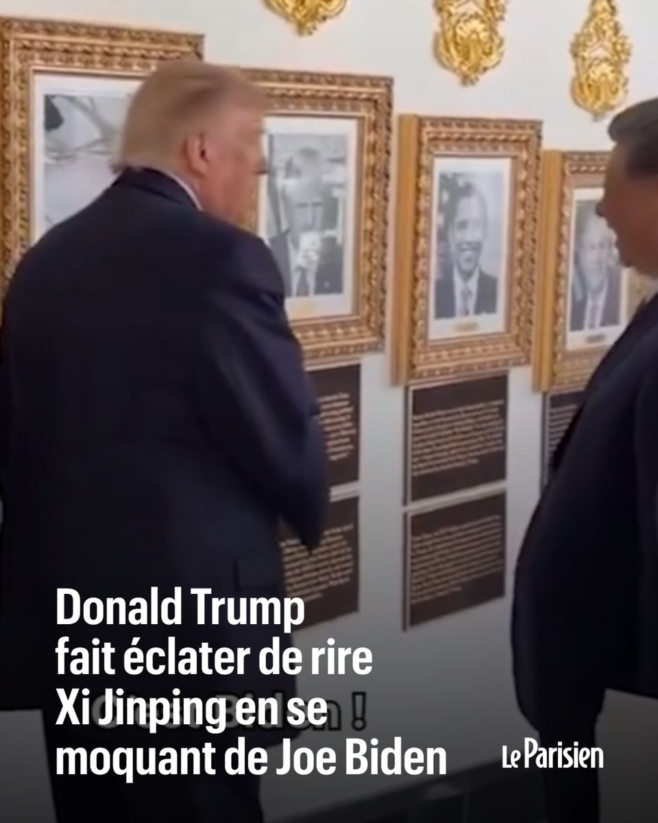 le_Parisien's tweet photo. Lors de sa rencontre avec Xi Jinping, Donald Trump lui a montré sa galerie de portraits des présidents américains, où il a remplacé la photo de Joe Biden par celle... d’une machine à signer.

Un affront qui a amusé le président chinois ➡️ https://t.co/Hid2ZyVyNP https://t.co/NQs0QkTHzH