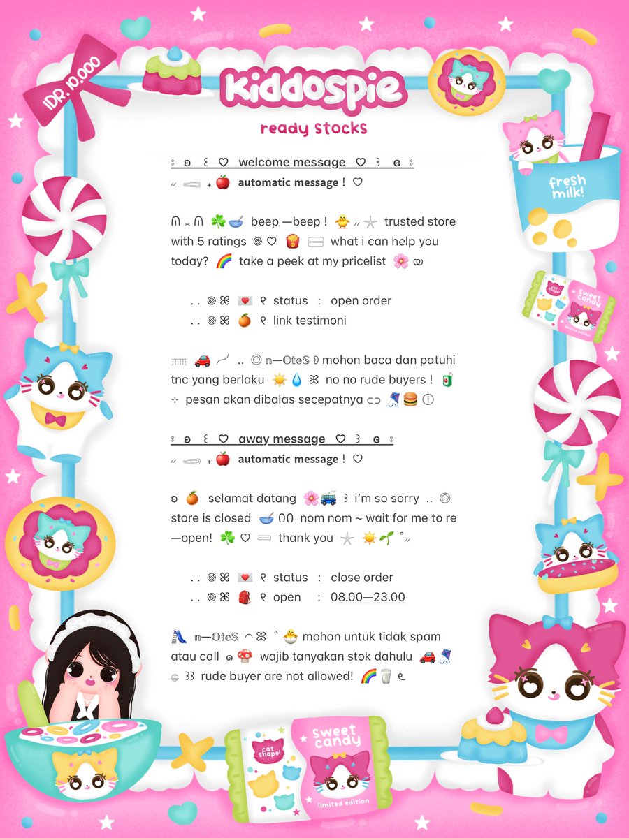 Cinnamoruoll's tweet photo. ⠀
ʚ  🌸  ⋮⋮  help retweet?  tysm  ౿ ⊹ 𓈒 

𓎟 ₊  💭🥣  haloo teman—timun ! ˚ 🐇 ⸝⸝  sherin bawain wording ready stock 🍮☘️ 𖣠 ♡  . .  ꒰ welcome &amp; away ꒱ ⊂⊃ 🍭 𓐍 with price IDR. 10.000 🧁🎀 യ₊ reply or dm for order ミ ☀️ ⑅ Ი 

    ◎⠀..⠀⟡ 💌  𓄹 #bealanja  ៶៸ https://t.co/kHiezyo8Ks
