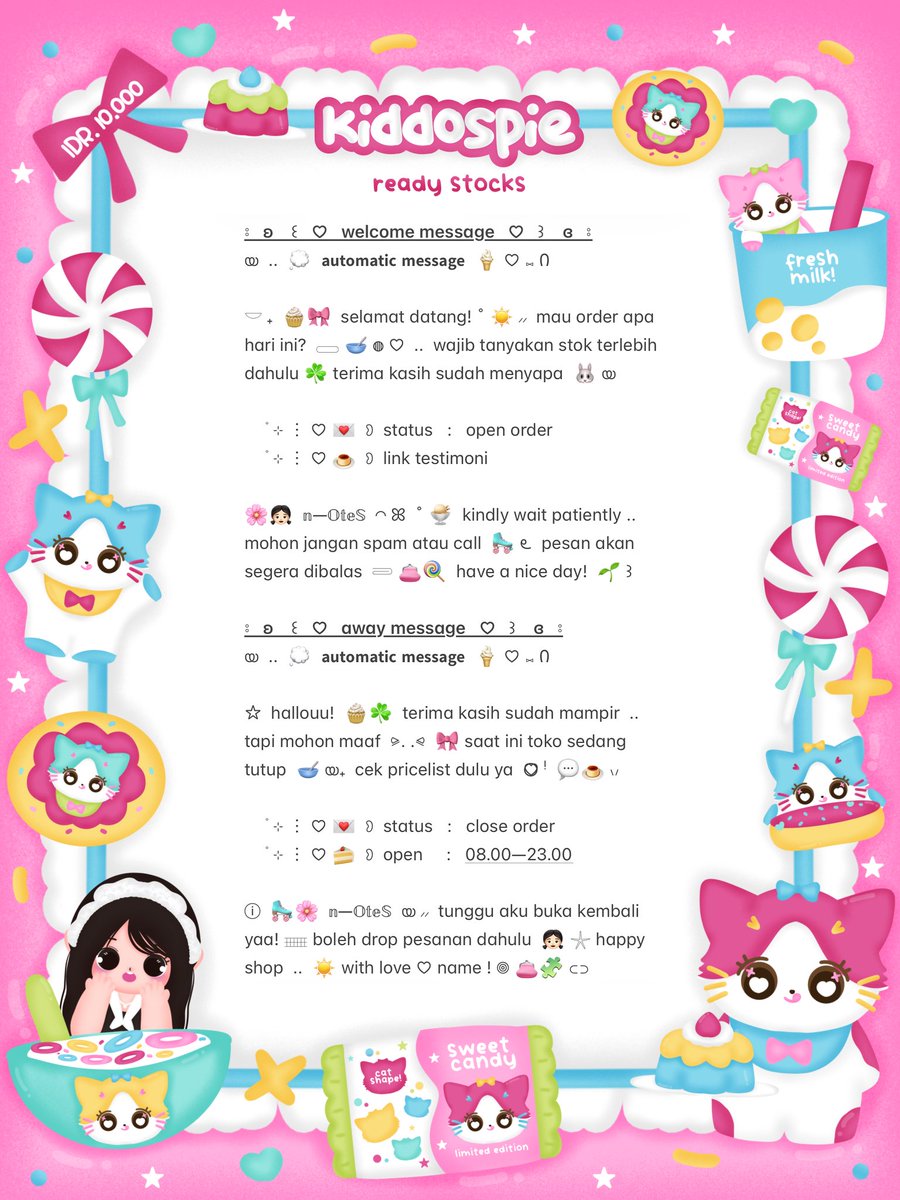 Cinnamoruoll's tweet photo. ⠀
ʚ  🌸  ⋮⋮  help retweet?  tysm  ౿ ⊹ 𓈒 

𓎟 ₊  💭🥣  haloo teman—timun ! ˚ 🐇 ⸝⸝  sherin bawain wording ready stock 🍮☘️ 𖣠 ♡  . .  ꒰ welcome &amp; away ꒱ ⊂⊃ 🍭 𓐍 with price IDR. 10.000 🧁🎀 യ₊ reply or dm for order ミ ☀️ ⑅ Ი 

    ◎⠀..⠀⟡ 💌  𓄹 #bealanja  ៶៸ https://t.co/kHiezyo8Ks